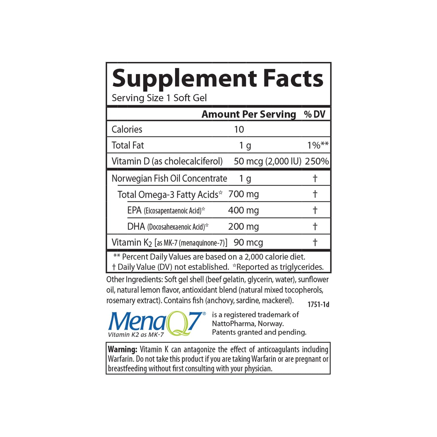 Carlson Elite Omega-3 Plus D & K – 700 mg Omega-3s, D3 & K2, Lemon, 60 Softgels