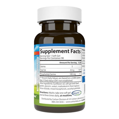 Carlson Phosphatidyl Serine 100 mg Non-GMO – Brain Function Support | 90 Softgels