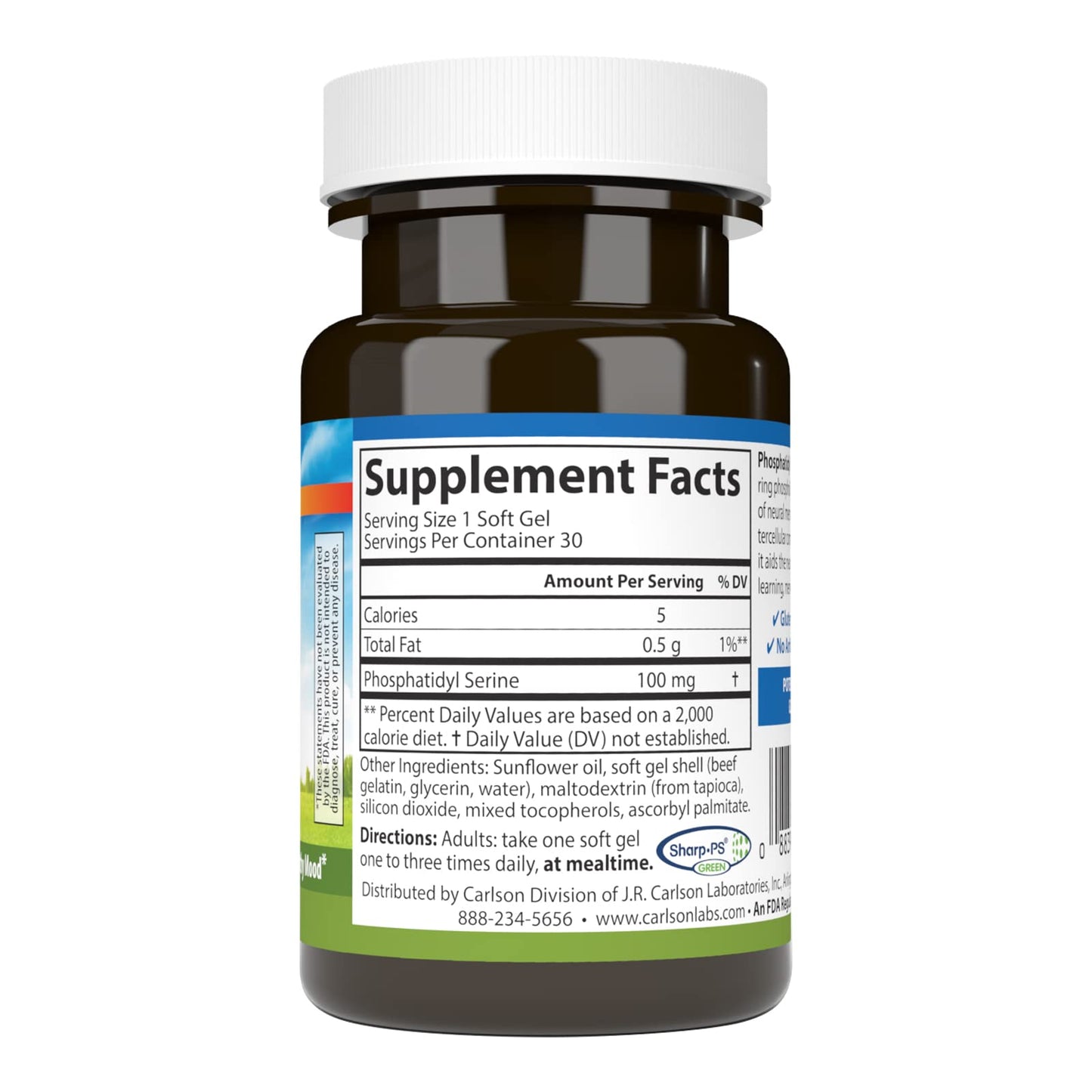 Carlson Phosphatidyl Serine 100 mg – Non-GMO Brain Function Softgels, 30 Count