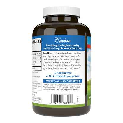 Carlson Pro-Rite: L-lysine & L-proline for Joint Support - 200 Capsules