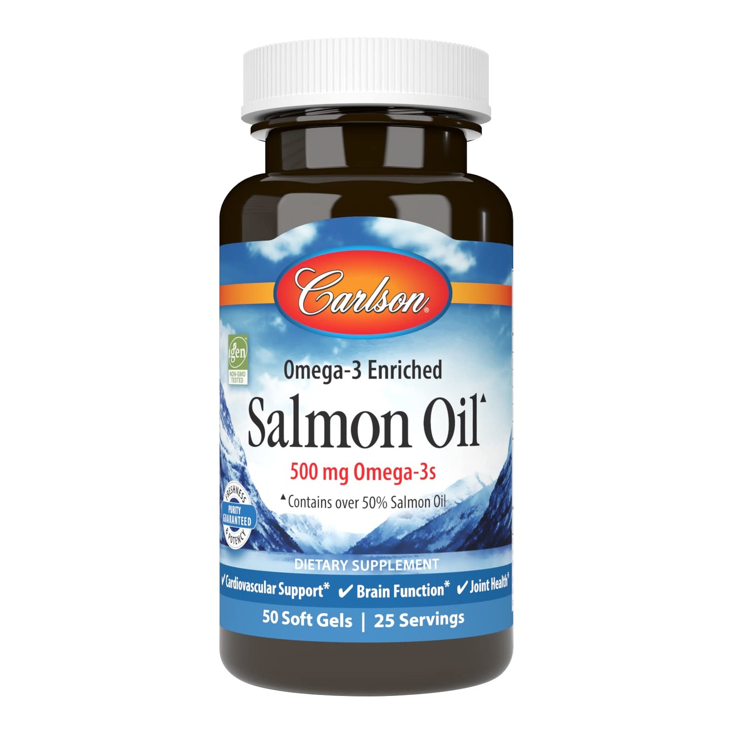 Carlson Salmon Oil 500mg Omega-3s | Wild-Caught Norwegian Fish Oil - 50 Softgels