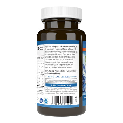 Carlson Salmon Oil 500mg Omega-3s | Wild-Caught Norwegian Fish Oil - 50 Softgels