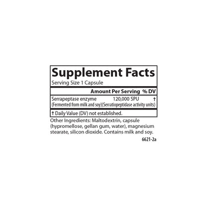 Carlson Serrapeptase 120000 SPUs - Delayed Release, Immune & Joint Support, 30 Vegetarian Capsules