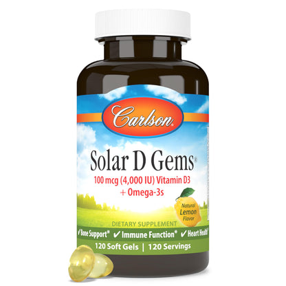 Carlson Solar D Gems - Vitamin D3 4000 IU + Omega-3 115 mg | Lemon Softgels