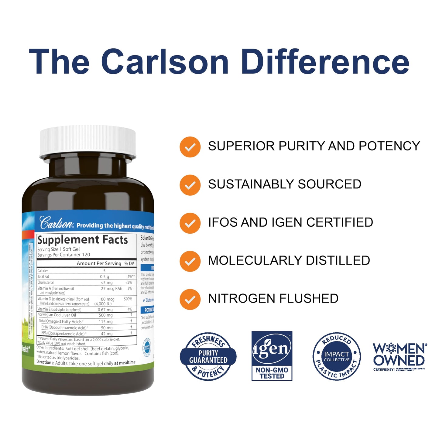Carlson Solar D Gems - Vitamin D3 4000 IU + Omega-3 115 mg | Lemon Softgels