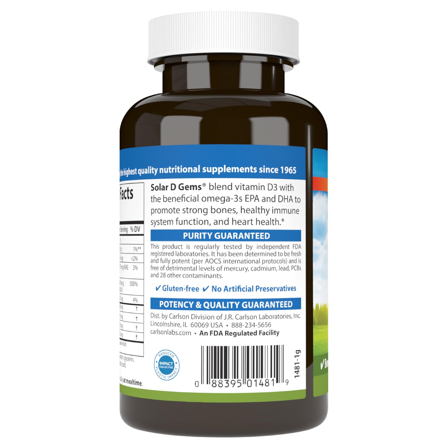 Carlson Solar D Gems - Vitamin D3 4000 IU + Omega-3 115 mg | Lemon Softgels