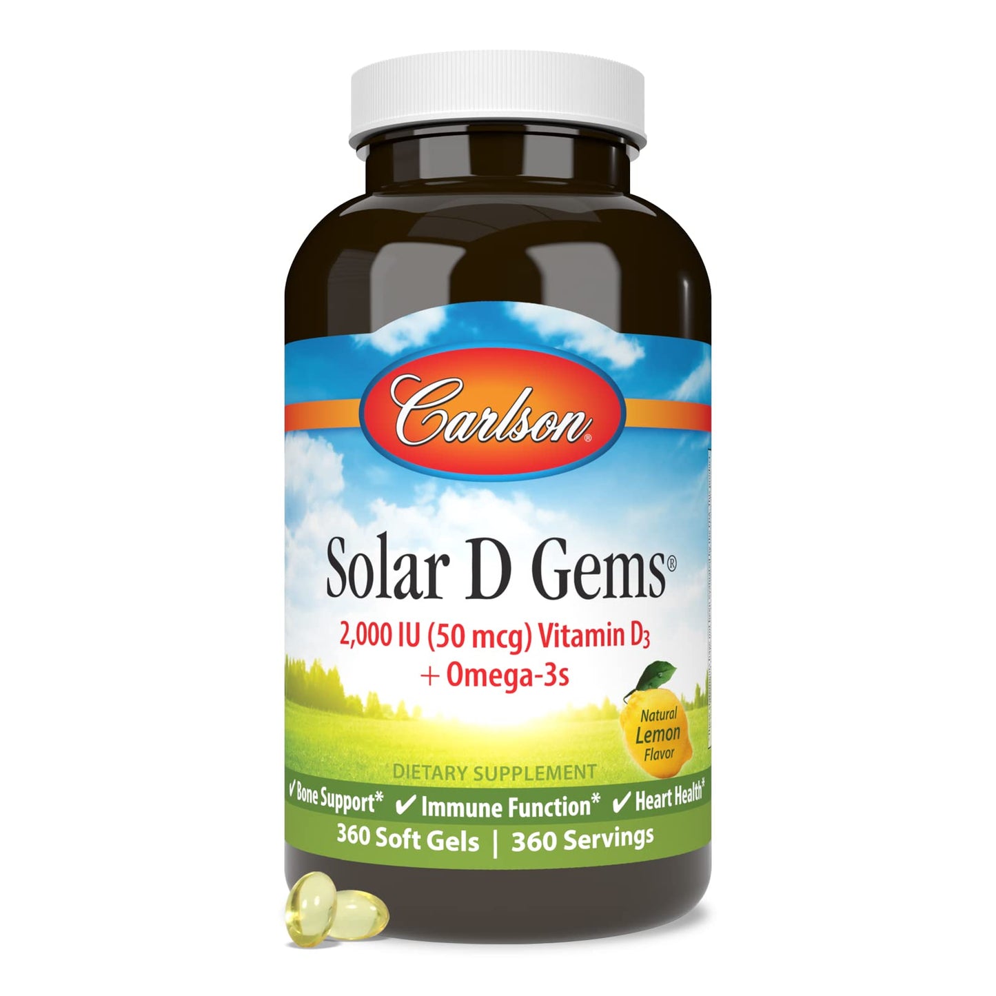 Carlson Solar D Gems Vitamin D3 2000 IU & Omega-3 Lemon Softgels - 360