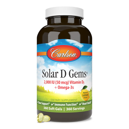 Carlson Solar D Gems Vitamin D3 2000 IU & Omega-3 Lemon Softgels - 360