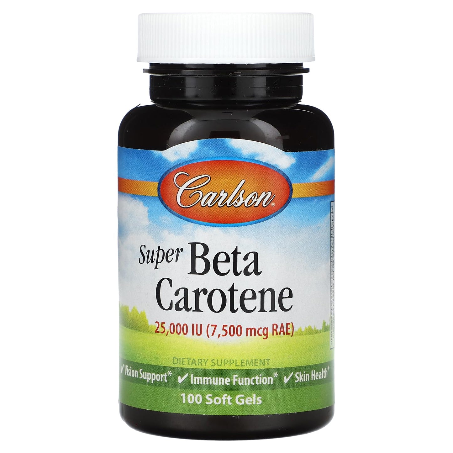 Carlson Super Beta Carotene 25000 IU (15 mg) – Vitamin A as Beta Carotene | Vision & Skin Health | 100 Softgels
