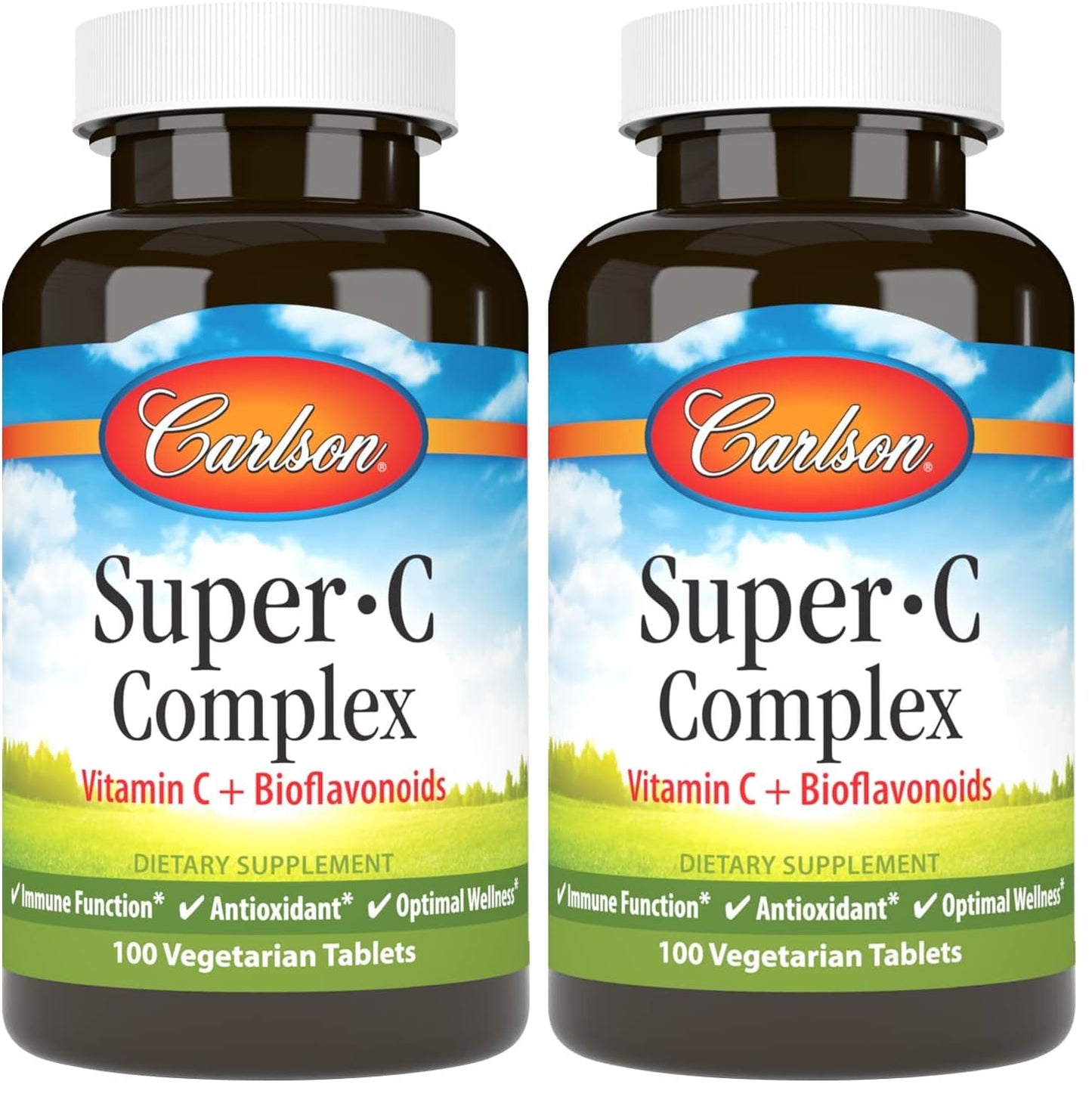 Carlson Super-C Complex: Vitamin C + Bioflavonoids – Immune Support & Antioxidant Wellness, 100 Vegetarian Tablets (Pack of 2)