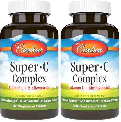 Carlson Super-C Complex: Vitamin C + Bioflavonoids – Immune Support & Antioxidant Wellness, 100 Vegetarian Tablets (Pack of 2)