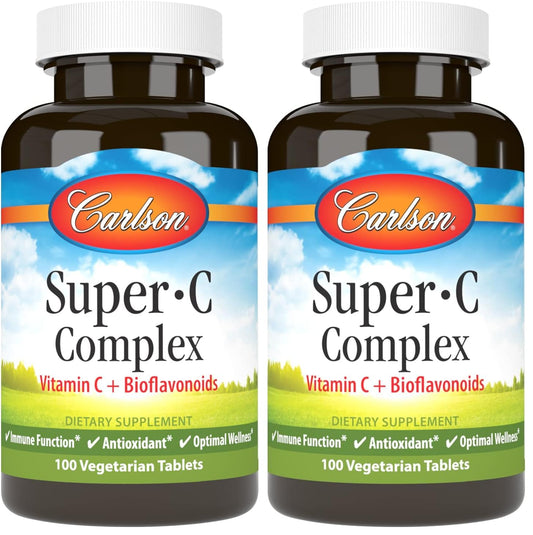 Carlson Super-C Complex: Vitamin C + Bioflavonoids – Immune Support & Antioxidant Wellness, 100 Vegetarian Tablets (Pack of 2) BritishVita | Premium UK Vitamins & Wellness Supplements