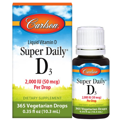 Carlson Super Daily D3 Drops – 2,000 IU per Drop, 365 Drops | Vitamin D3 Liquid