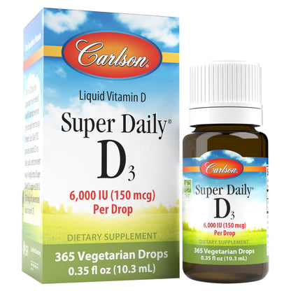 Carlson Super Daily D3 | 6000 IU per Drop, Liquid Vitamin D3, 365 Drops