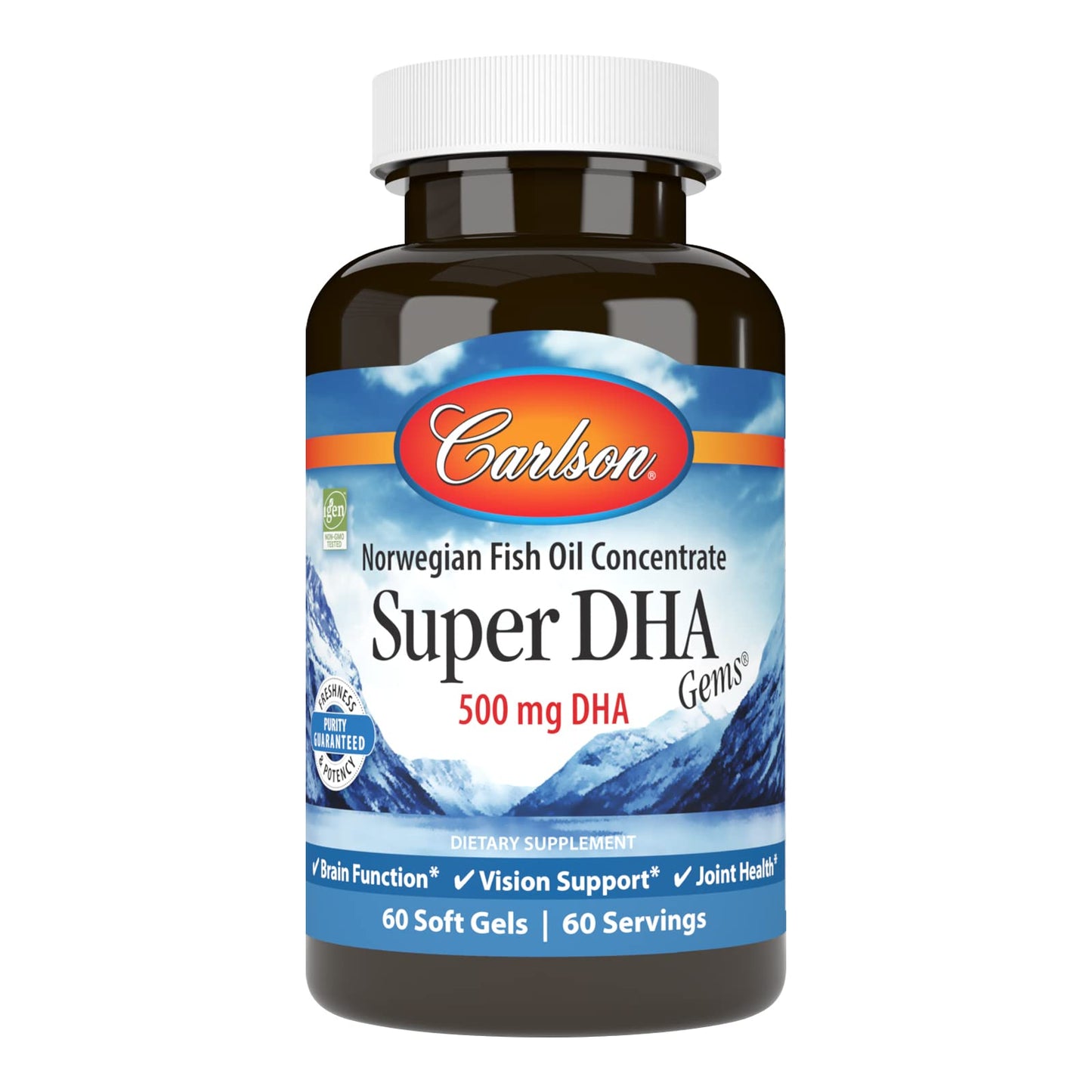 Carlson Super DHA Gems - 500 mg DHA, Norwegian Fish Oil, 60 Softgels