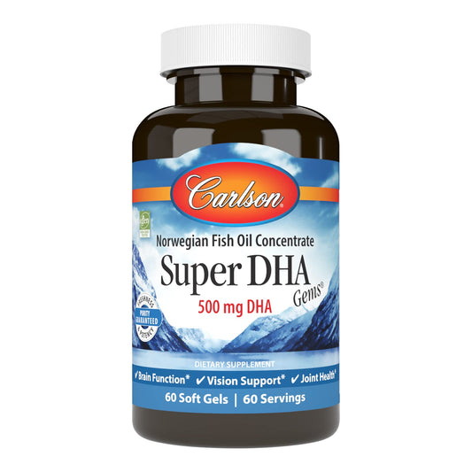 Carlson Super DHA Gems - 500 mg DHA, Norwegian Fish Oil, 60 Softgels BritishVita | Premium UK Vitamins & Wellness Supplements