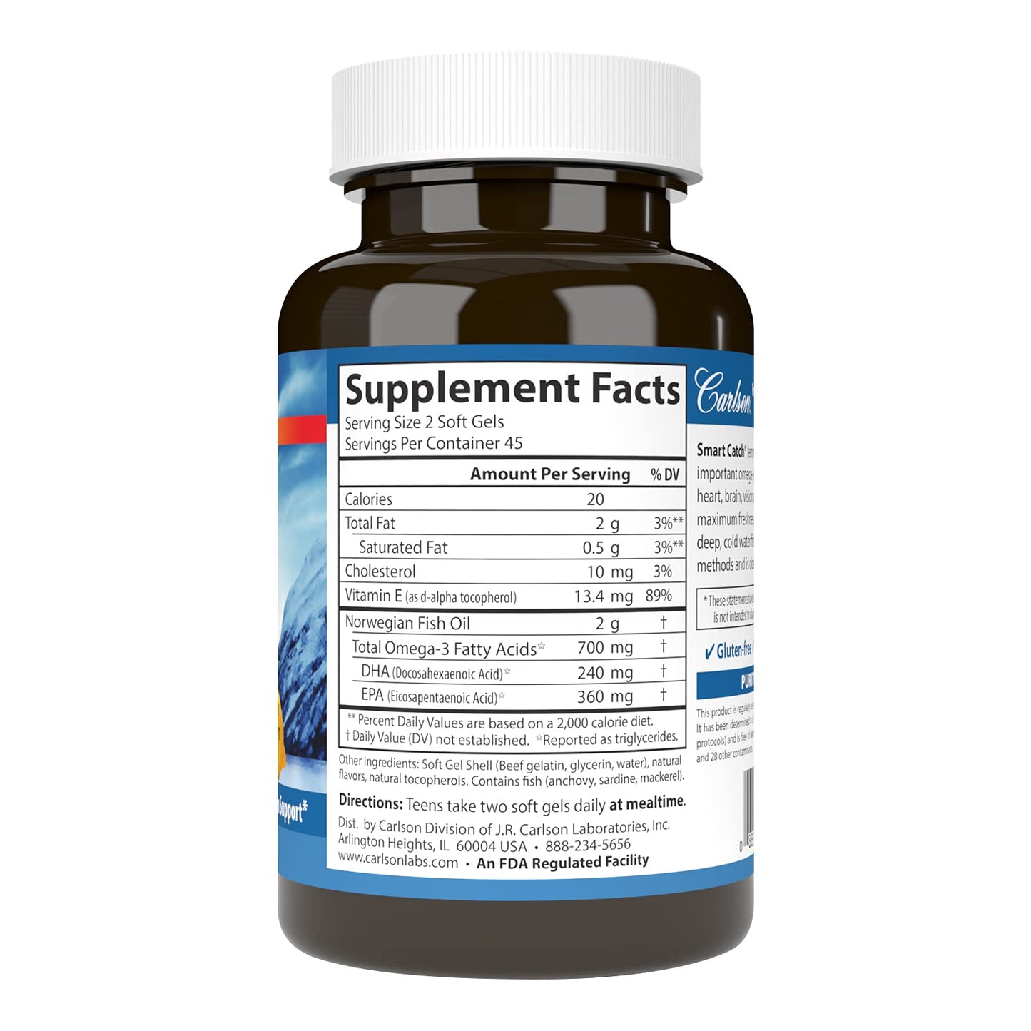 Carlson Teen's Smart Catch 700 mg Omega-3s – Cognitive Development & Vision Support, Lemon, 90 Softgels