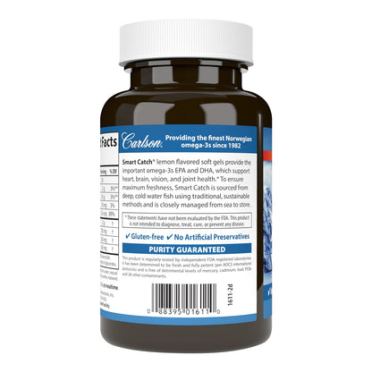 Carlson Teen's Smart Catch 700 mg Omega-3s – Cognitive Development & Vision Support, Lemon, 90 Softgels