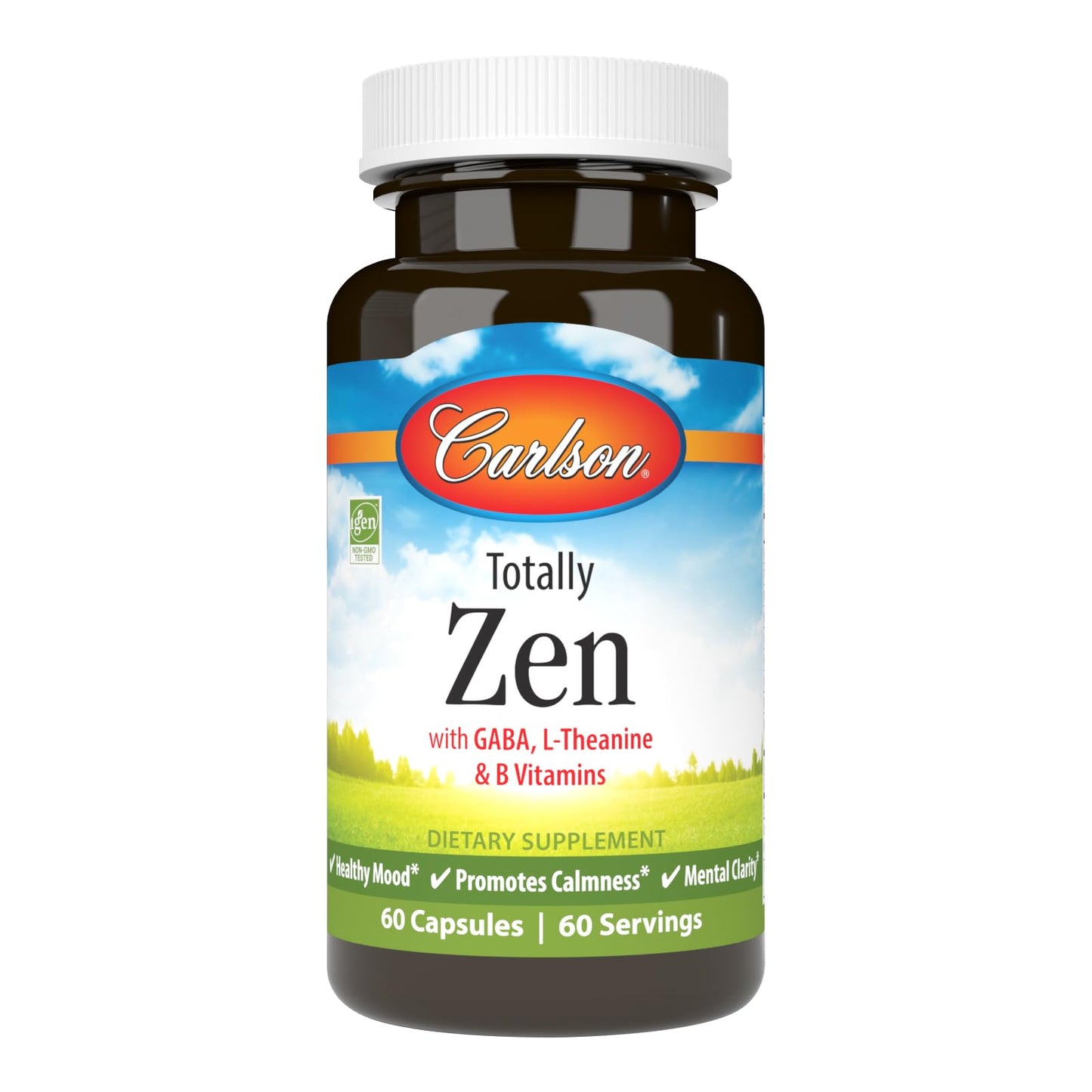 Carlson Totally Zen – GABA, L-Theanine & B Vitamins | Calm Mood & Mental Clarity | 60 Capsules
