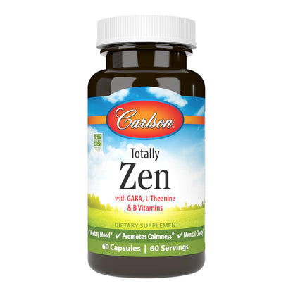 Carlson Totally Zen – GABA, L-Theanine & B Vitamins | Calm Mood & Mental Clarity | 60 Capsules
