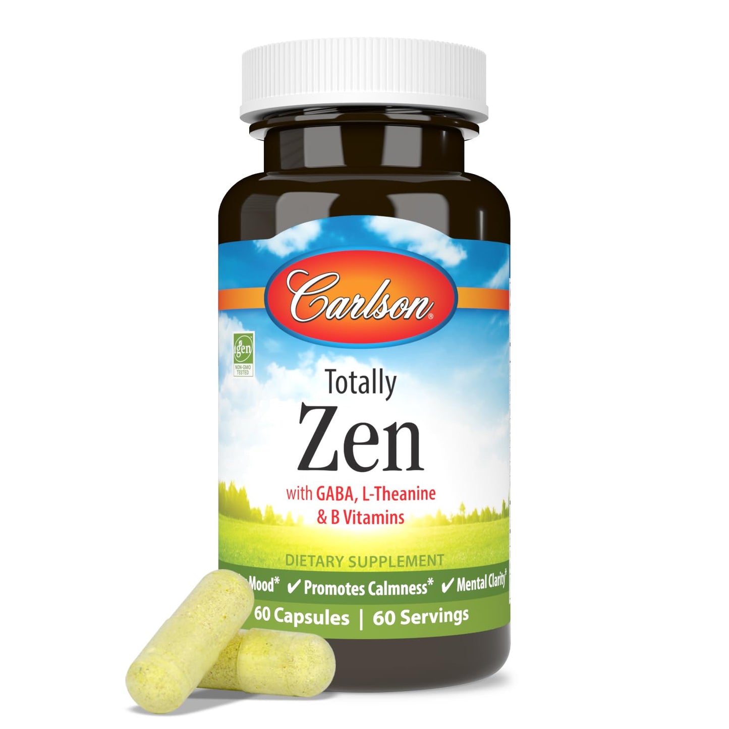Carlson Totally Zen – GABA, L-Theanine & B Vitamins | Calm Mood & Mental Clarity | 60 Capsules