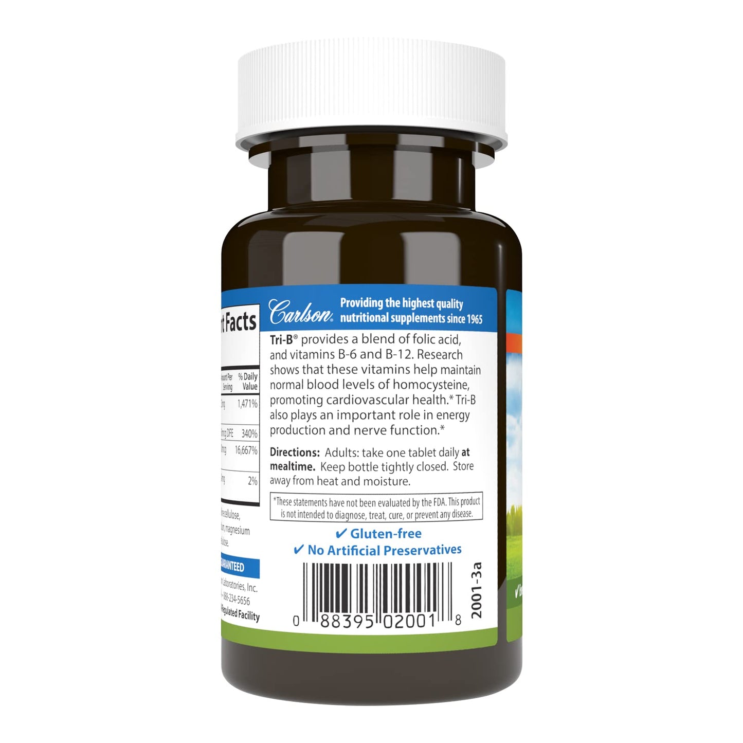 Carlson Tri-B B-Complex Vitamins | B6 B12 Folic Acid - 120 Tablets | Heart Health