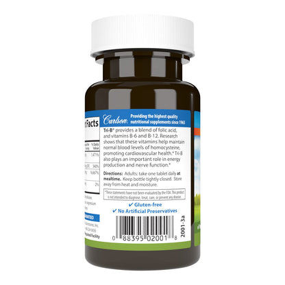 Carlson Tri-B B-Complex Vitamins | B6 B12 Folic Acid - 120 Tablets | Heart Health