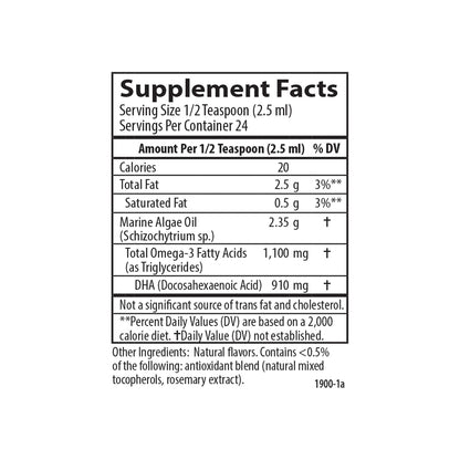 Carlson Vegetarian DHA – 910 mg DHA, Plant-Based Omega-3, Lemon, 60 mL (2 fl oz)