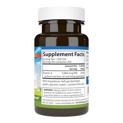 Carlson Vitamin A 10000 IU (3000 mcg RAE) Vision Health - 250 Softgels