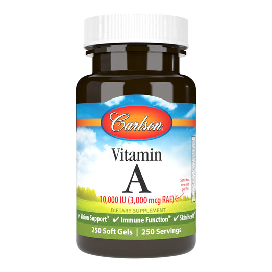 Carlson Vitamin A 10000 IU (3000 mcg RAE) Vision Health - 250 Softgels BritishVita | Premium UK Vitamins & Wellness Supplements