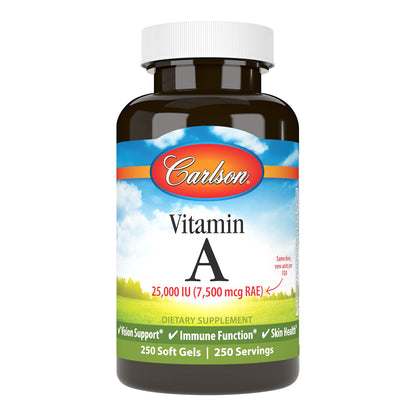 Carlson - Vitamin A 25,000 IU (7500 mcg RAE) | Immune Support, Vision Health, 250 Softgels