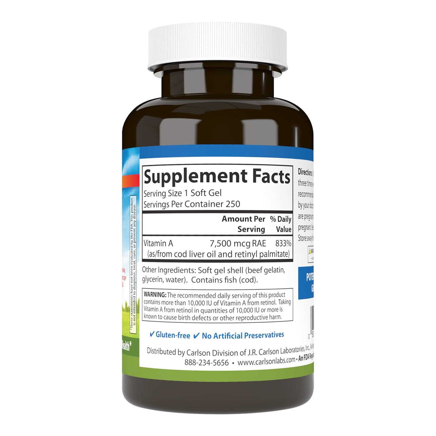 Carlson - Vitamin A 25,000 IU (7500 mcg RAE) | Immune Support, Vision Health, 250 Softgels