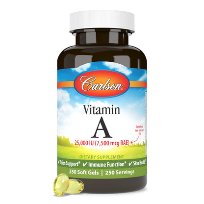 Carlson - Vitamin A 25,000 IU (7500 mcg RAE) | Immune Support, Vision Health, 250 Softgels