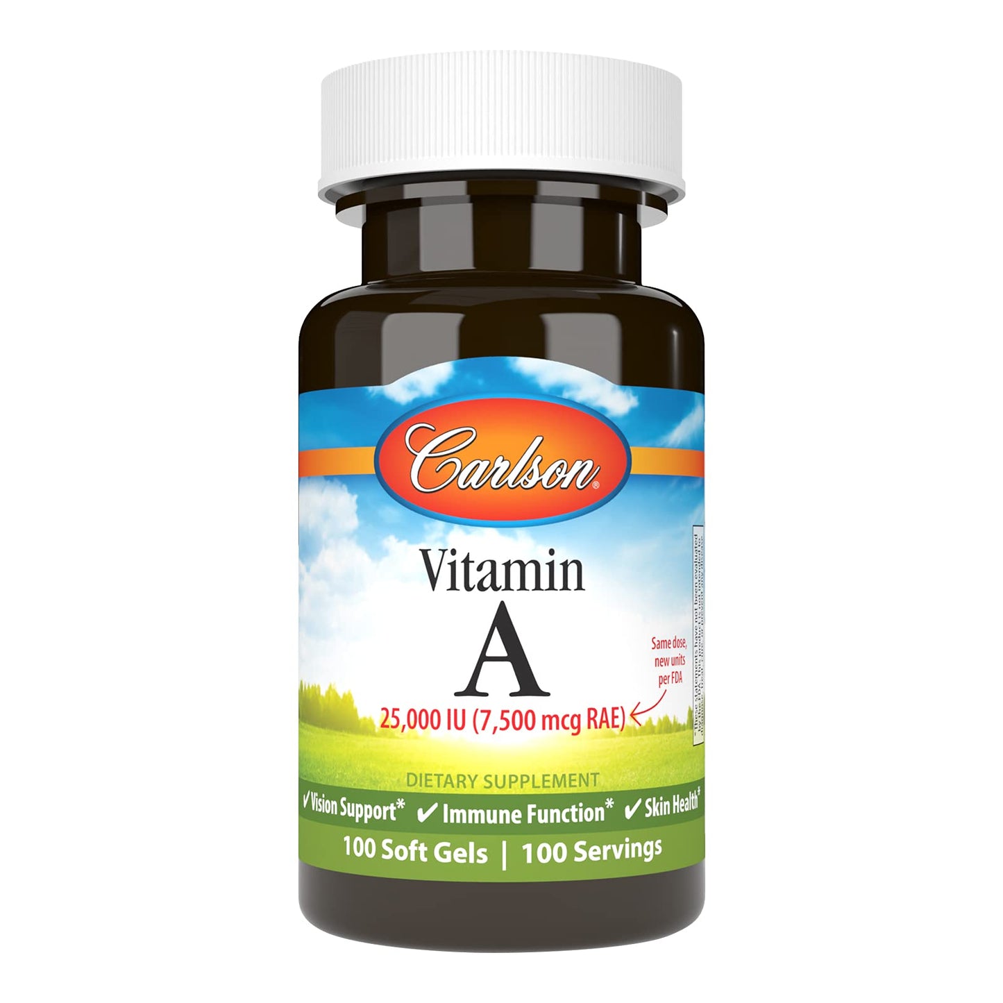 Carlson Vitamin A 25,000 IU – Vision & Skin Health, Immune Support, 100 Soft Gels