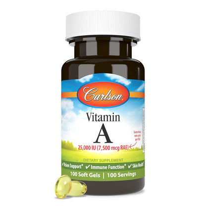 Carlson Vitamin A 25,000 IU – Vision & Skin Health, Immune Support, 100 Soft Gels