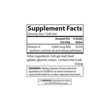 Carlson Vitamin A 10000 IU (3000 mcg RAE) Vision Health - 250 Softgels