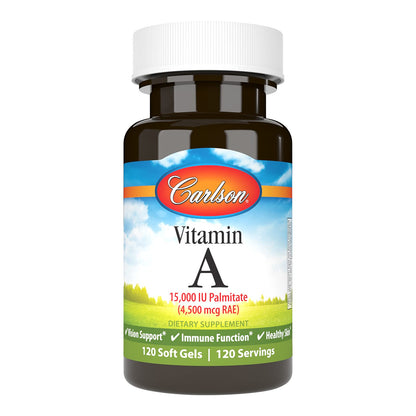 Carlson Vitamin A Palmitate 15000 IU | Vision Health & Healthy Skin | 120 Softgels