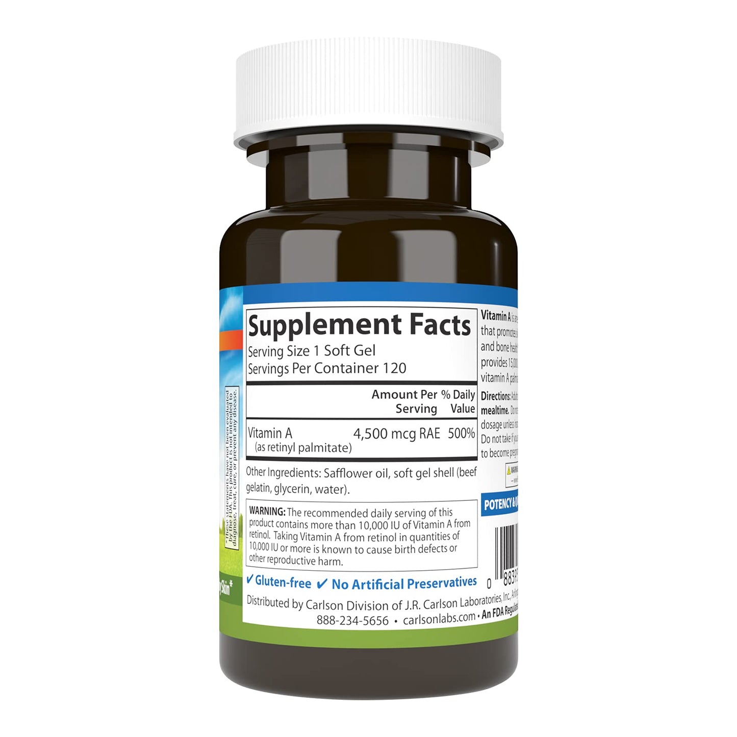 Carlson Vitamin A Palmitate 15000 IU | Vision Health & Healthy Skin | 120 Softgels