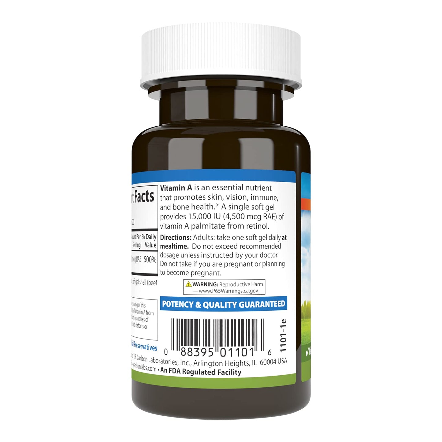 Carlson Vitamin A Palmitate 15000 IU | Vision Health & Healthy Skin | 120 Softgels