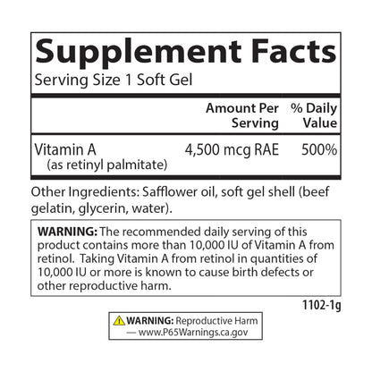 Carlson Vitamin A Palmitate 15000 IU (4500 mcg RAE) - Vision Health, Skin & Immune Support | 240 Softgels (Pack of 2)