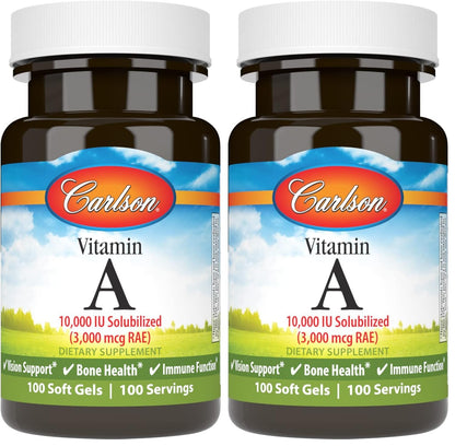 Carlson Vitamin A Solubilized 10000 IU Softgels – Vision Health (Pack of 2)