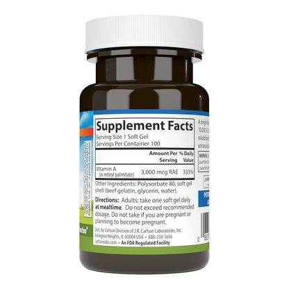 Carlson Vitamin A Solubilized 10000 IU Softgels – Vision Health (Pack of 2)