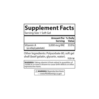 Carlson Vitamin A Solubilized 10000 IU Softgels – Vision Health (Pack of 2)