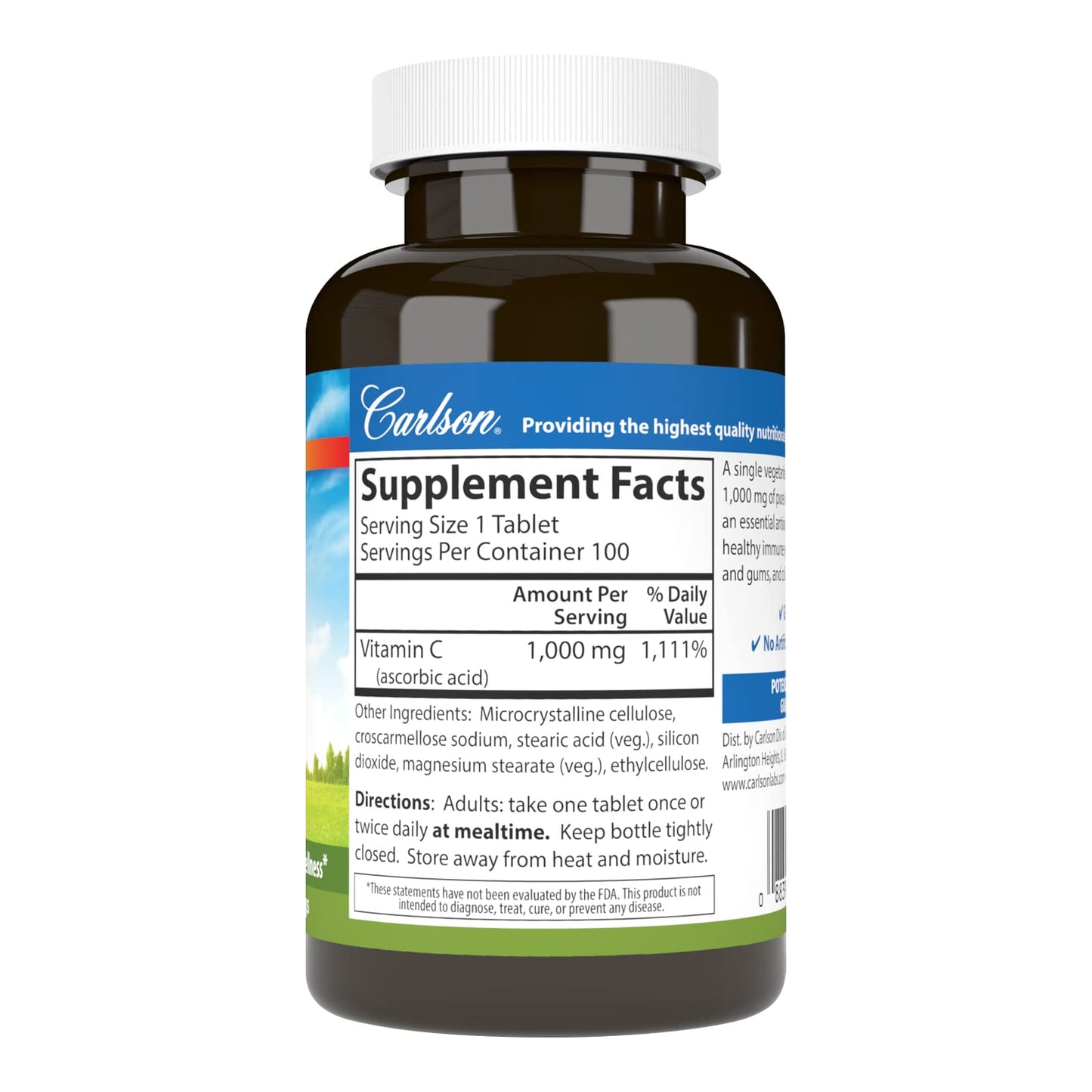 Carlson - Vitamin C 1,000 mg, 100 Count | Immune Support, Collagen & Dental Health