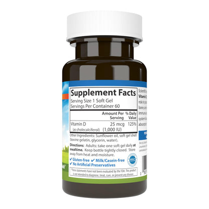 Carlson - Vitamin D3, 1000 IU (25 mcg), Bone Health, Muscle Health, Cholecalciferol, Vitamin D Supplements, Vitamin D3 Soft Gels, 60 Softgels
