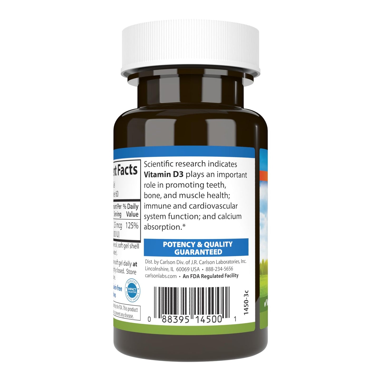 Carlson - Vitamin D3, 1000 IU (25 mcg), Bone Health, Muscle Health, Cholecalciferol, Vitamin D Supplements, Vitamin D3 Soft Gels, 60 Softgels