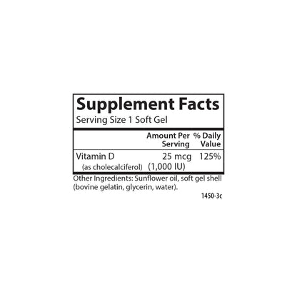 Carlson - Vitamin D3, 1000 IU (25 mcg), Bone Health, Muscle Health, Cholecalciferol, Vitamin D Supplements, Vitamin D3 Soft Gels, 60 Softgels