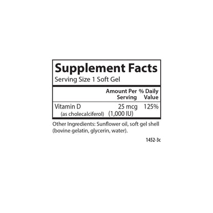 Carlson Vitamin D3 1000 IU Soft Gels – Bone & Muscle Health (2-Pack, 250 Softgels Each)