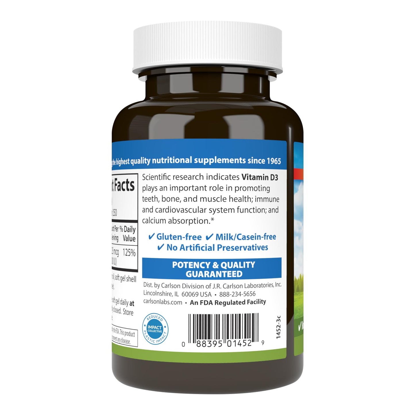 Carlson Vitamin D3 1000 IU Soft Gels – Bone & Muscle Health (2-Pack, 250 Softgels Each)