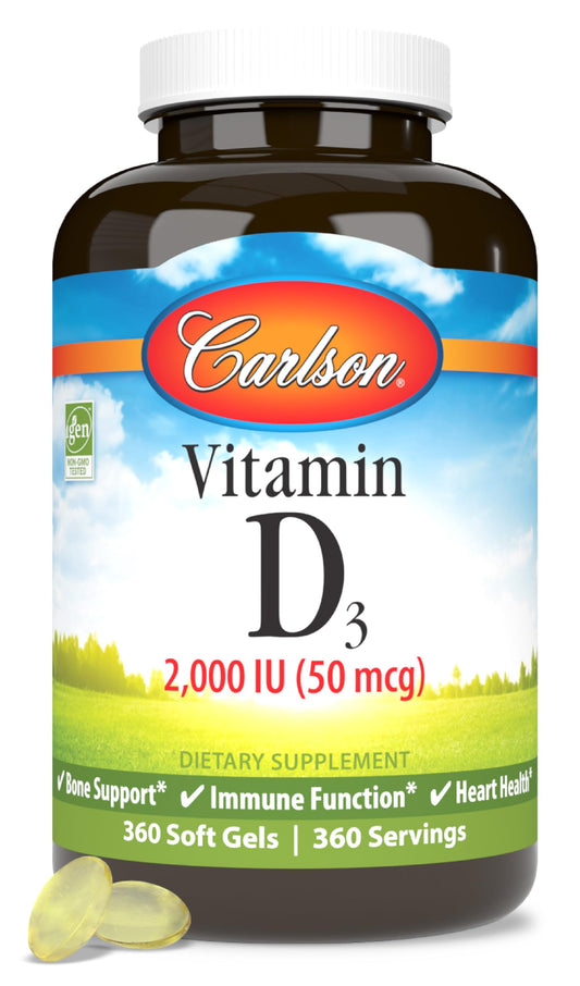 Carlson Vitamin D3 2000 IU – 360 Softgels | Bone & Immune Health BritishVita | Premium UK Vitamins & Wellness Supplements